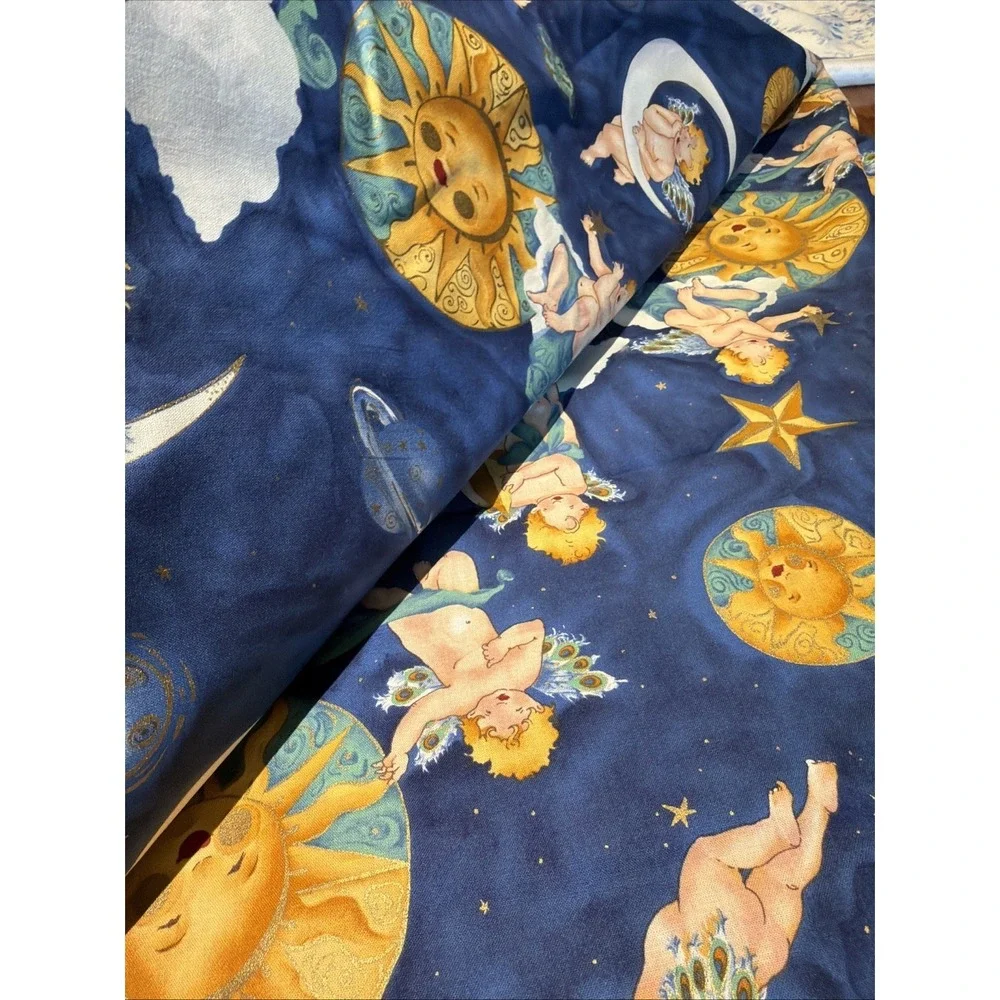 Vintage Alexander Henry Fabric Cherubim 1994 Blue Background 100